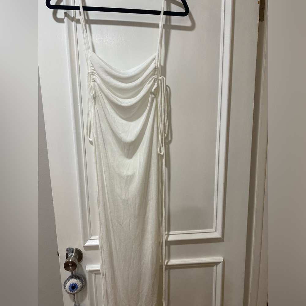 White beach strappy cover up semi-sheer